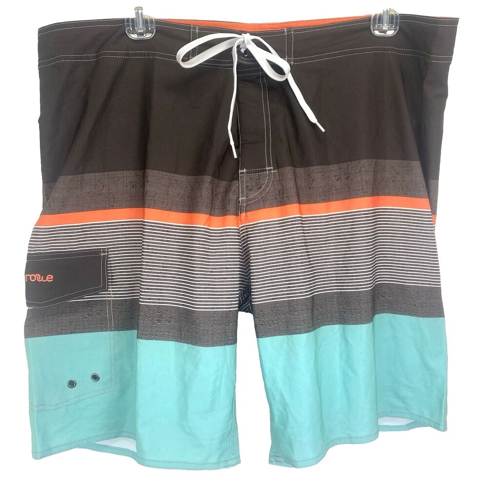 Nonwe Men's Board Shorts Swim Trunks Lined Striped Tie/Hook & Loop Waist Size 42